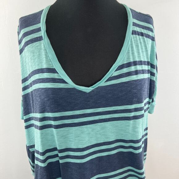 SPLENDID Blue Striped Cottom Flowy Assymetric Top Shirt Size L Large - Picture 2 of 10